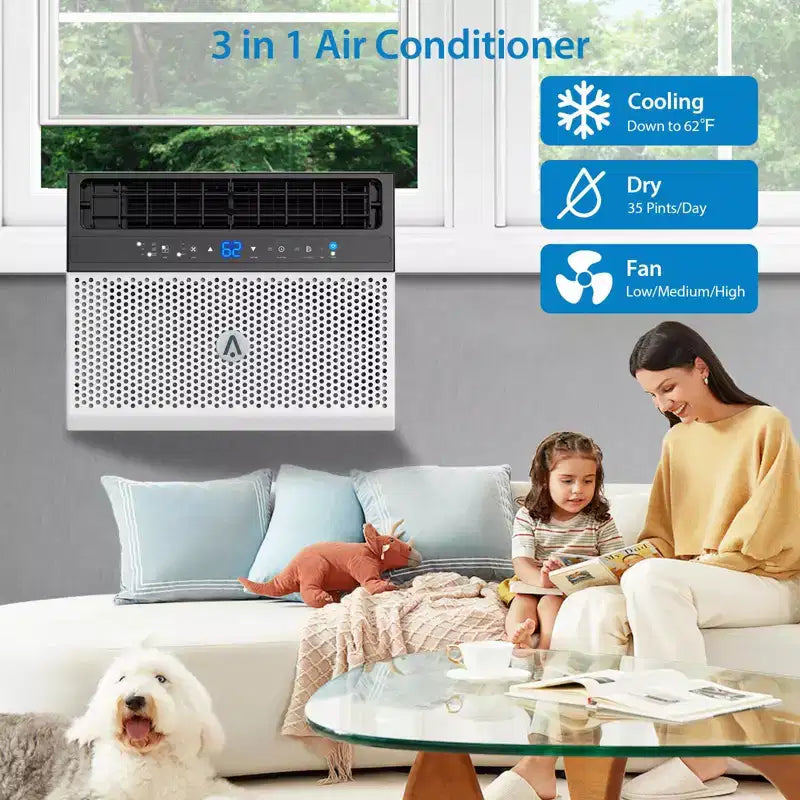 Acekool Aire Acondicionado Inteligente para Ventana de 6,000 BTU, AC de Habitación con Wi-Fi y Control Remoto, Enfriamiento Silencioso para Habitaciones de hasta 23 Metros Cuadrados