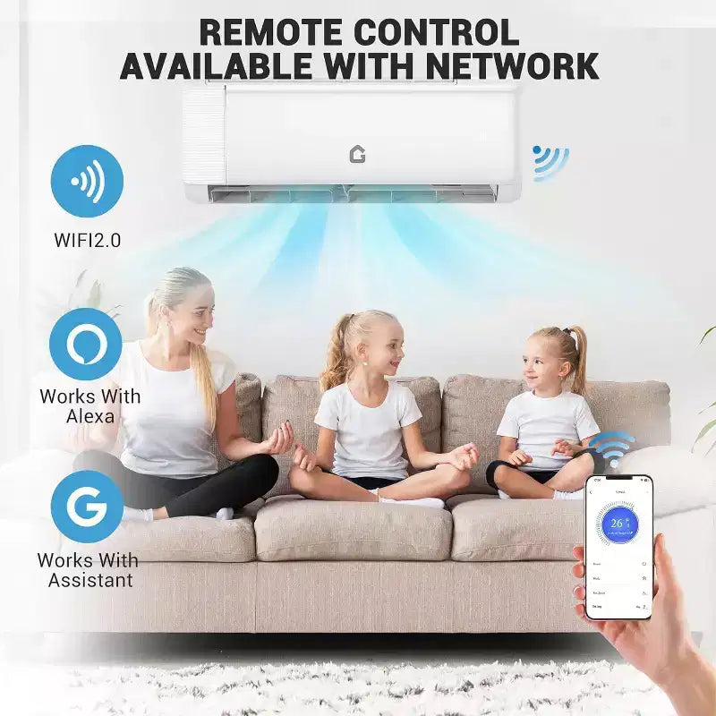 Acekool Aire Acondicionado y Calefactor Mini Split de 9.000 BTU, Bomba de Calor sin Ductos AC de 20 SEER2, Control WiFi, Enfría Habitaciones de hasta 450 Pies Cuadrados