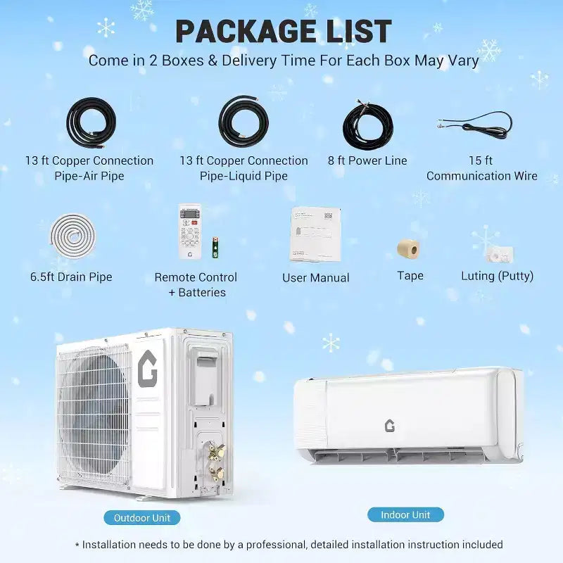 Acekool Aire Acondicionado y Calefactor Mini Split de 9.000 BTU, Bomba de Calor sin Ductos AC de 20 SEER2, Control WiFi, Enfría Habitaciones de hasta 450 Pies Cuadrados