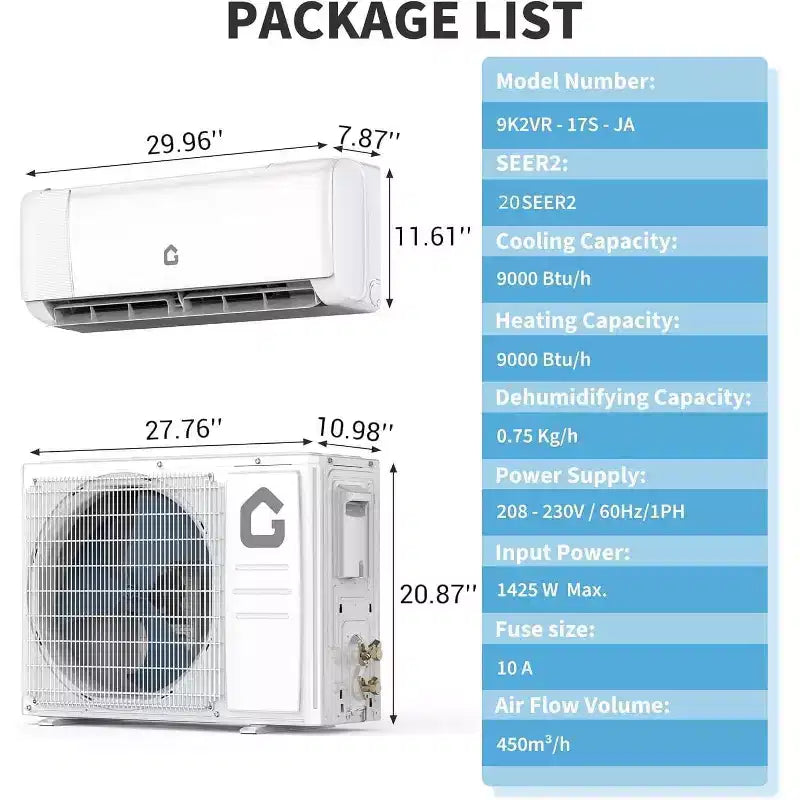 Acekool Aire Acondicionado y Calefactor Mini Split de 9.000 BTU, Bomba de Calor sin Ductos AC de 20 SEER2, Control WiFi, Enfría Habitaciones de hasta 450 Pies Cuadrados