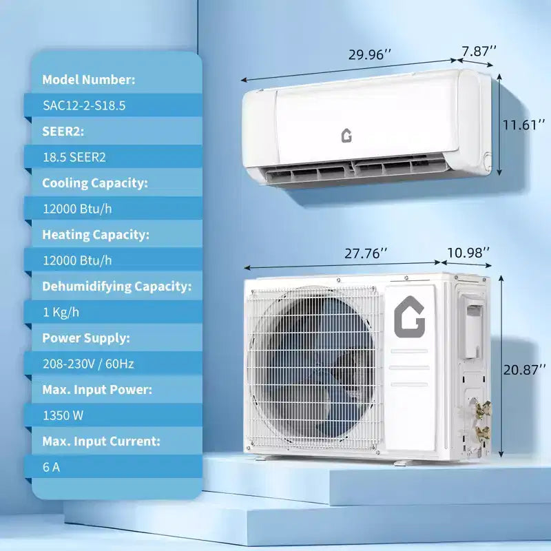 Acekool 11.500 BTU Mini Split Aire Acondicionado y Bomba de Calor, AC sin ductos Inverter de 18,5 SEER con WiFi, Enfría habitaciones de hasta 70 m²