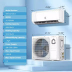 Aire Acondicionado Mini Split de 9000 BTU, 18.5 SEER2 208-230V Unidad Split Frío/Calor Hasta 450 Pies Cuadrados