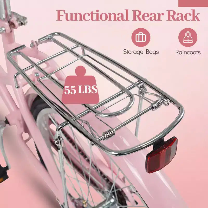Bicicleta de paseo Gymax de 24 pulgadas con asiento ajustable, cesta de mimbre y portabultos trasero para ciudad