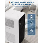 Aire Acondicionado Portátil sin Drenaje de 14,000 BTU para Interiores, Unidad de Aire Acondicionado 3 en 1 para Dormitorio de 225-300 Pies Cuadrados