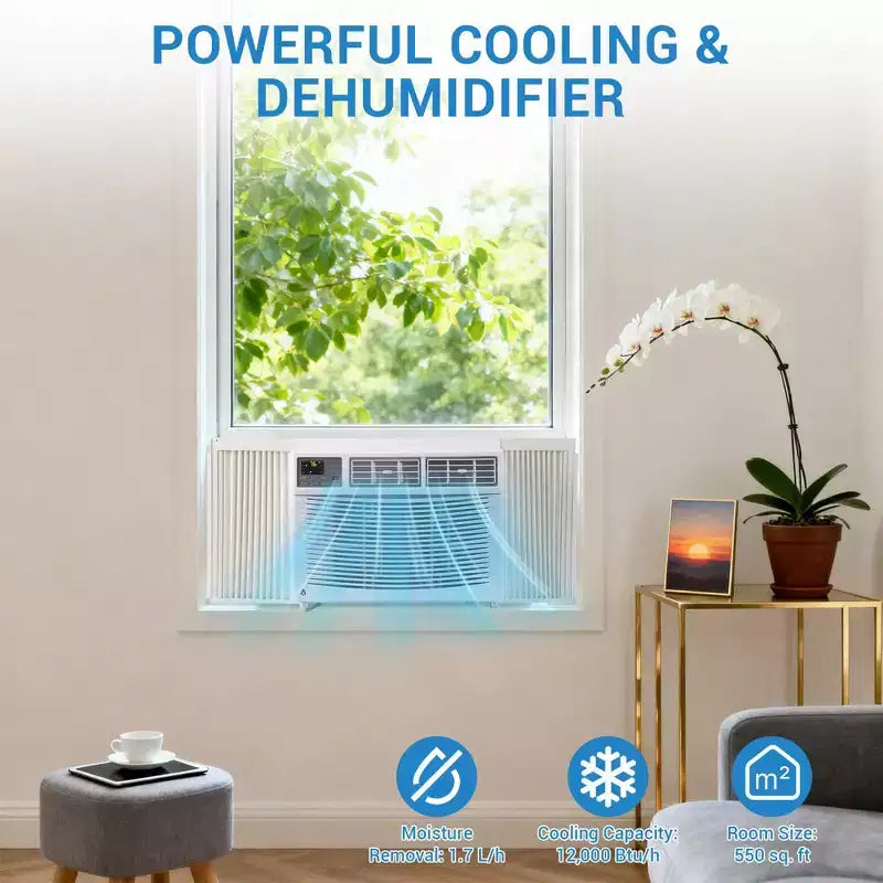 Aire Acondicionado de Ventana de 12,000 BTU con WiFi, Unidad de CA de Ventana Eficiente Energéticamente enfría hasta 51 m² con Control Remoto/App, Ideal para Apartamento