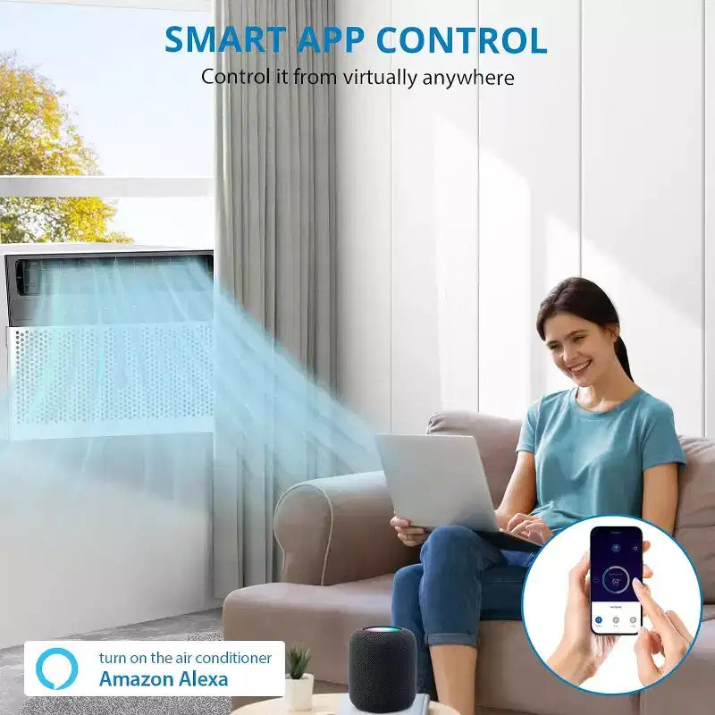 Aire acondicionado de ventana en forma de U de 8.000 BTU Ultra silencioso Eficiencia energética Profundidad ajustable Control remoto Filtro lavable