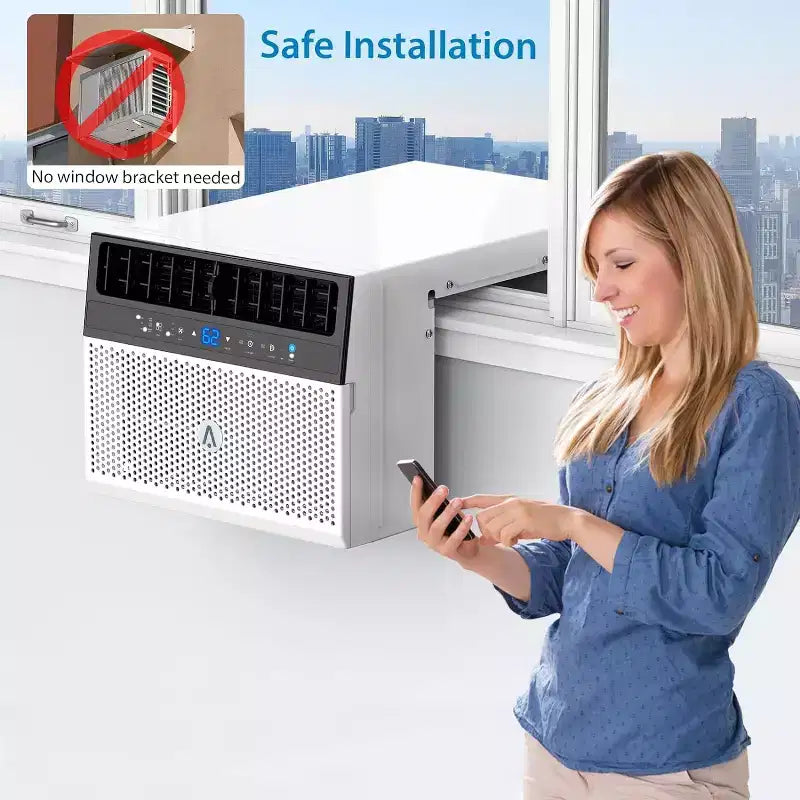 Aire acondicionado de ventana en forma de U de 8.000 BTU Ultra silencioso Eficiencia energética Profundidad ajustable Control remoto Filtro lavable