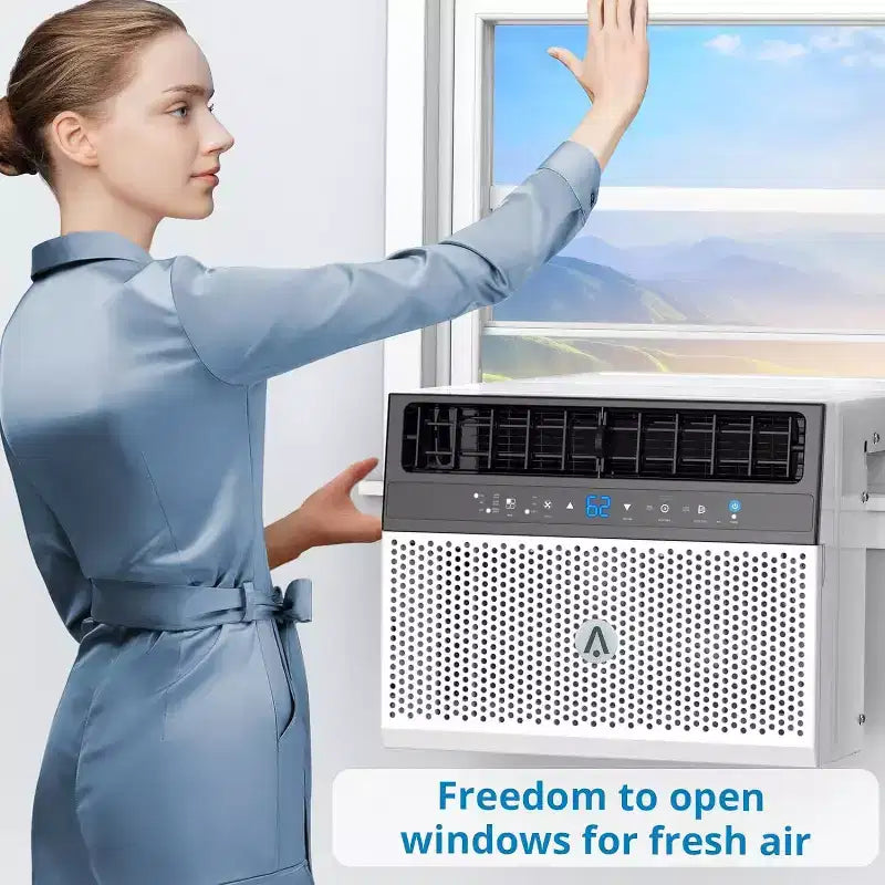 Aire acondicionado de ventana en forma de U de 8.000 BTU Ultra silencioso Eficiencia energética Profundidad ajustable Control remoto Filtro lavable