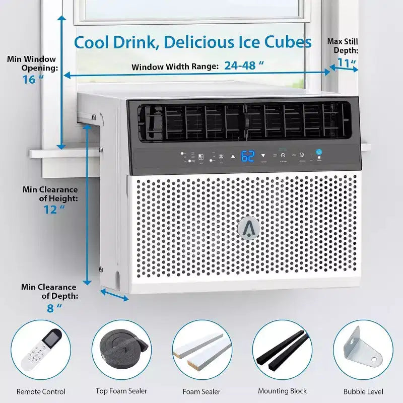 Aire acondicionado de ventana en forma de U de 8.000 BTU Ultra silencioso Eficiencia energética Profundidad ajustable Control remoto Filtro lavable