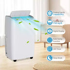 Acondicionador de aire portátil de 14,000 BTU con deshumidificador incorporado - Unidad de CA portátil para habitaciones de hasta 70 m², control remoto, kit de escape para montaje en ventana