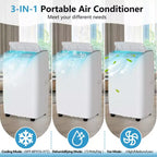 Acondicionador de aire portátil de 14,000 BTU con deshumidificador incorporado - Unidad de CA portátil para habitaciones de hasta 70 m², control remoto, kit de escape para montaje en ventana