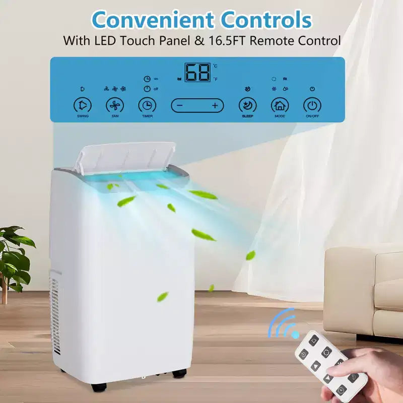 Acondicionador de aire portátil de 14,000 BTU con deshumidificador incorporado - Unidad de CA portátil para habitaciones de hasta 70 m², control remoto, kit de escape para montaje en ventana