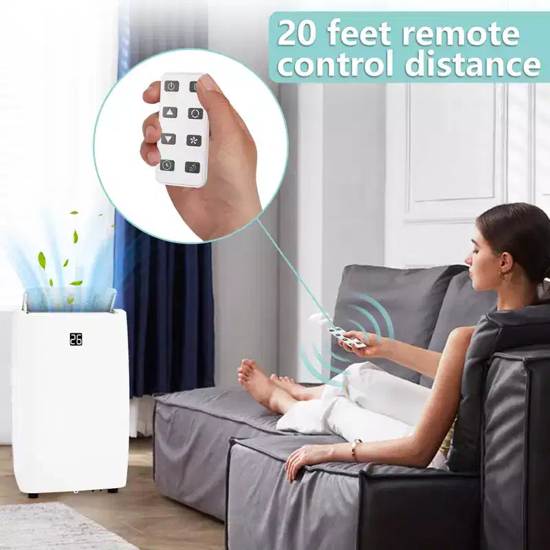 Acondicionador de aire portátil 3 en 1 de 12 000 BTU, modos de enfriamiento, deshumidificación y ventilador para habitaciones de hasta 51 m², con temporizador de 24 horas y control remoto