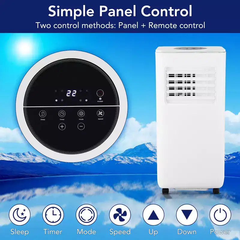 Aire acondicionado portátil de 10,000 BTU - CA 3 en 1 de bajo consumo para campamentos y habitaciones de hasta 450 pies cuadrados. Incluye deshumidificador, ventilador, control remoto y kit para ventana