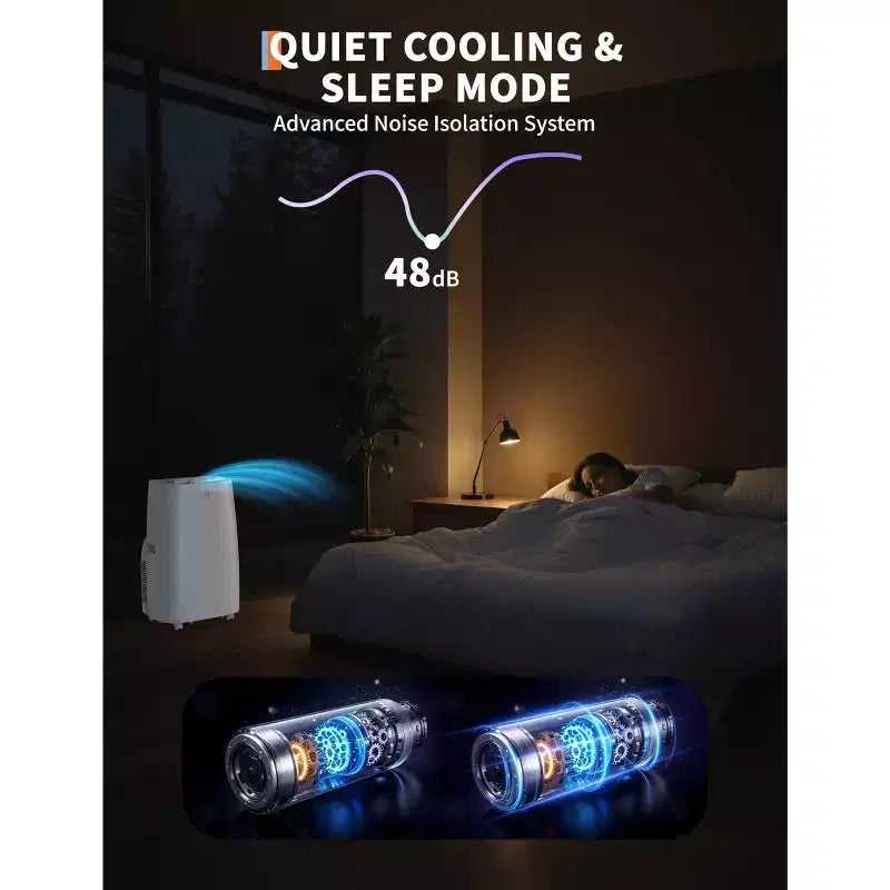 Aire acondicionado portátil de 14,000 BTU, unidad de CA portátil 3 en 1 enfría/ventilador/deshumidificador de hasta 70 m², unidad de CA con temporizador de 24 horas, control remoto, dormitorio