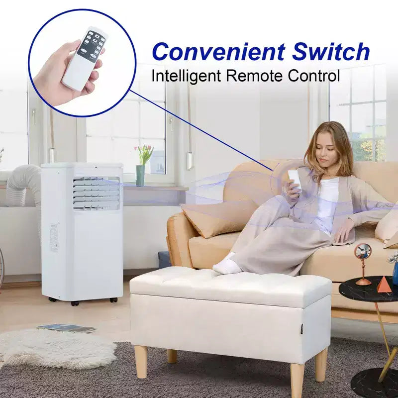Aire Acondicionado Portátil de 10,000 BTU - CA Silencioso de 4 Modos (Enfriar, Ventilador, Reposo, Deshumidificar) para 450 pies cuadrados. Incluye Temporizador de 24 horas, Control Remoto y Manguera de Drenaje