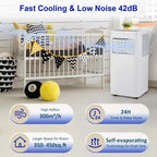 Aire Acondicionado Portátil de 10,000 BTU - CA Silencioso de 4 Modos (Enfriar, Ventilador, Reposo, Deshumidificar) para 450 pies cuadrados. Incluye Temporizador de 24 horas, Control Remoto y Manguera de Drenaje