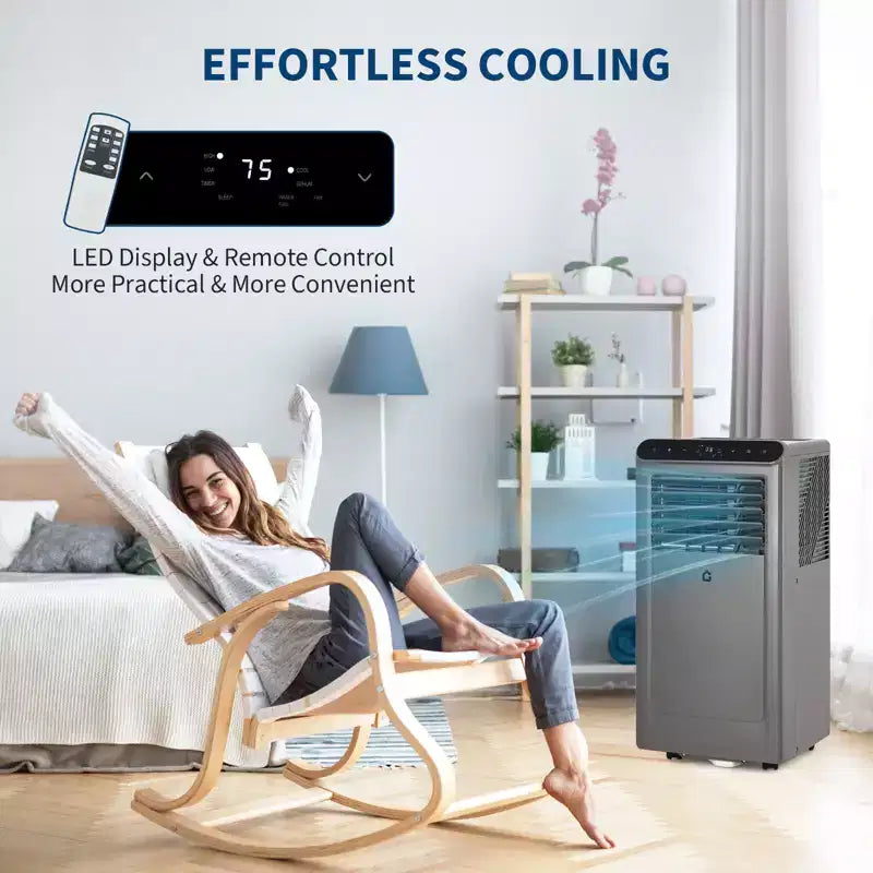 Potente Aire Acondicionado Portátil de 10000 BTU 3 en 1 Enfriamiento, Deshumidificador y Ventilador Control Remoto, Temporizador de 24 horas, Funcionamiento Silencioso, Kit para Ventana