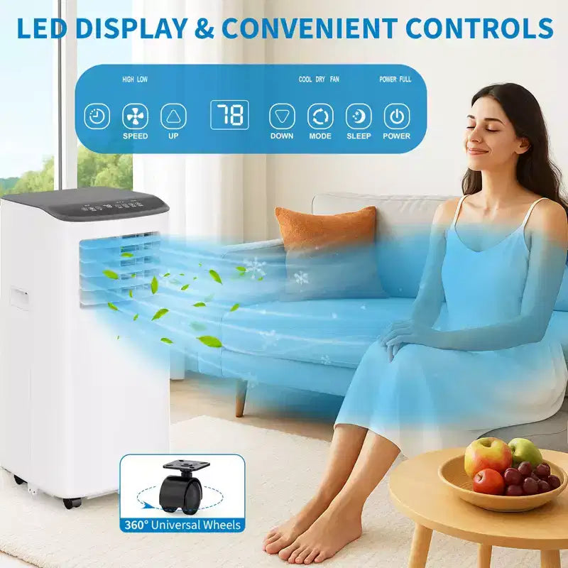 Acondicionador de aire portátil de 8000 BTU - Enfría 32,5 m² Ventilador deshumidificador de CA portátil 3 en 1