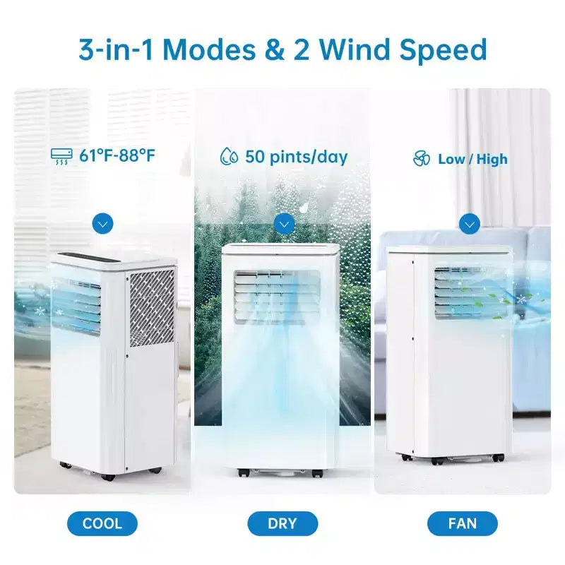 Aire Acondicionado Portátil Móvil de 8000 BTU: Unidad 4 en 1 con Deshumidificador, Ventilador y Modo Noche para 32-42 m². Incluye Fácil Instalación, Control Remoto y Temporizador de 24 horas