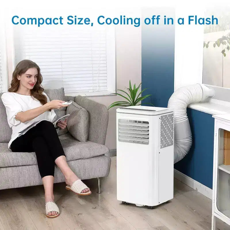 Aire Acondicionado Portátil Móvil de 8000 BTU: Unidad 4 en 1 con Deshumidificador, Ventilador y Modo Noche para 32-42 m². Incluye Fácil Instalación, Control Remoto y Temporizador de 24 horas