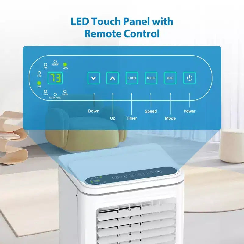 Aire Acondicionado Portátil Móvil de 8000 BTU: Unidad 4 en 1 con Deshumidificador, Ventilador y Modo Noche para 32-42 m². Incluye Fácil Instalación, Control Remoto y Temporizador de 24 horas
