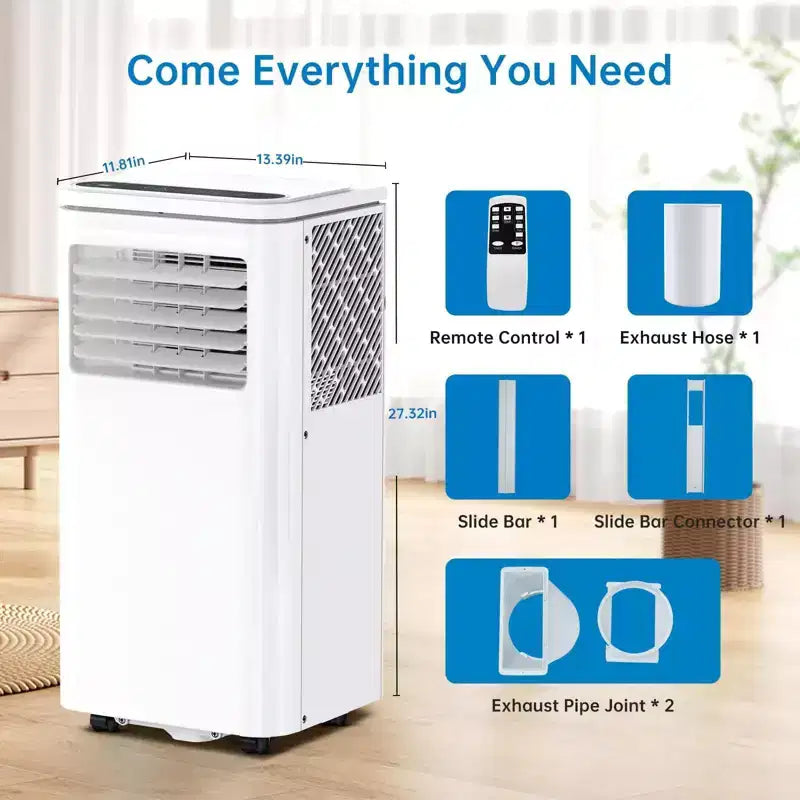 Aire Acondicionado Portátil Móvil de 8000 BTU: Unidad 4 en 1 con Deshumidificador, Ventilador y Modo Noche para 32-42 m². Incluye Fácil Instalación, Control Remoto y Temporizador de 24 horas
