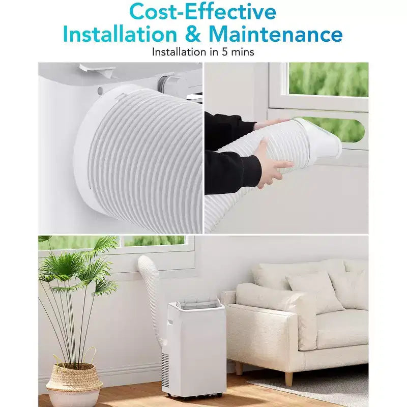 Aire acondicionado portátil 3 en 1 de 12 000 BTU enfría y deshumidifica hasta 70 m² con control remoto, modo de suspensión, temporizador y kit de instalación. Ideal para dormitorios, oficinas, hogares.