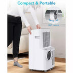 Aire acondicionado portátil 3 en 1 de 12 000 BTU enfría y deshumidifica hasta 70 m² con control remoto, modo de suspensión, temporizador y kit de instalación. Ideal para dormitorios, oficinas, hogares.
