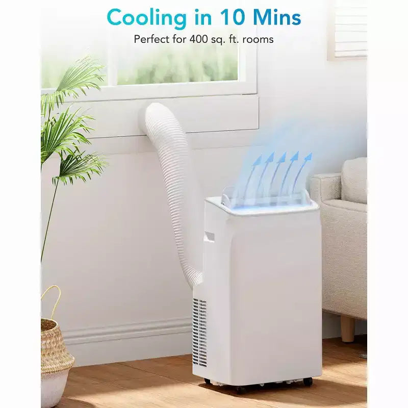 Aire acondicionado portátil 3 en 1 de 12 000 BTU enfría y deshumidifica hasta 70 m² con control remoto, modo de suspensión, temporizador y kit de instalación. Ideal para dormitorios, oficinas, hogares.