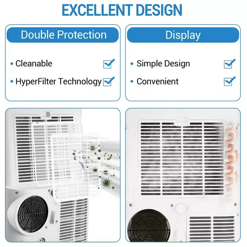 Aire Acondicionado Portátil Silencioso de 14.000 BTU: 3 en 1, Refrigeración, Deshumidificador y Ventilador para Habitaciones Grandes de Hasta 70 m². Incluye Mando a Distancia, Modo de Reposo y Temporizador de 24 Horas