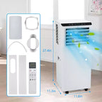 Aire acondicionado portátil blanco de 8,000 BTU, potente refrigeración para espacios de 350 pies cuadrados. 4 modos: frío, ventilador, deshumidificador y reposo con control remoto y temporizador programable de 24 horas