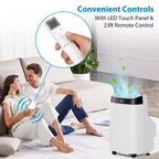 Aire acondicionado portátil con kit completo para ventana y manguera: 10K BTU, 3 en 1 para enfriar habitaciones de hasta 42 m² (Enfriar/Deshumidificar/Ventilar). Incluye temporizador de 24 horas