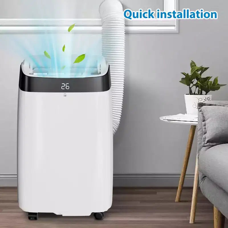 Aire acondicionado portátil con kit completo para ventana y manguera: 10K BTU, 3 en 1 para enfriar habitaciones de hasta 42 m² (Enfriar/Deshumidificar/Ventilar). Incluye temporizador de 24 horas