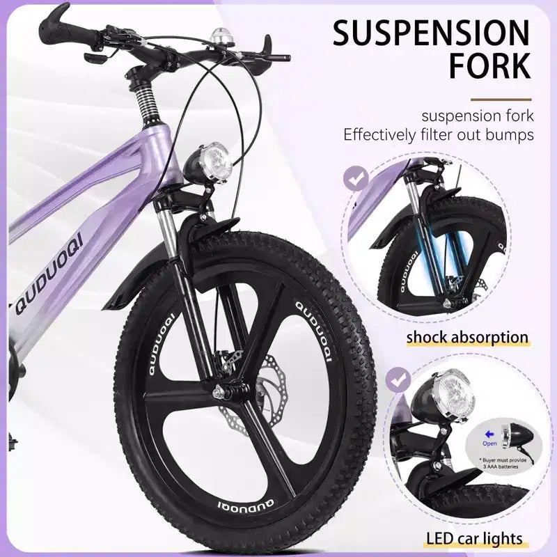 Bicicleta de montaña NAYSAYE de 20 pulgadas para niños con transmisión de 7 velocidades y cuadro de aleación de magnesio para niños y niñas de 8 a 12 años, 57.09*21.65*29.92