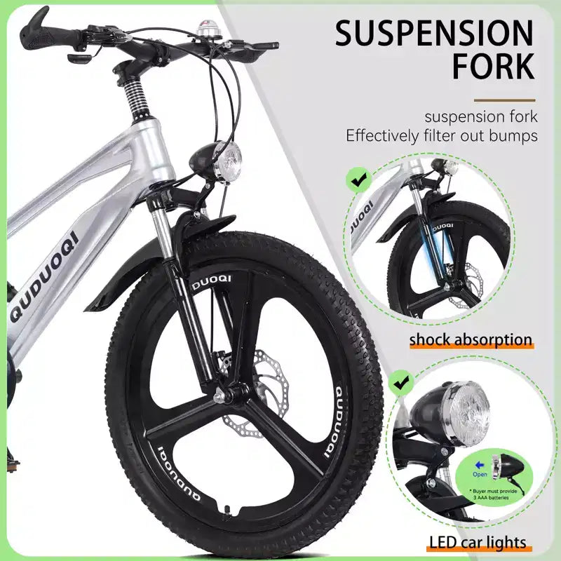 Bicicleta de montaña NAYSAYE de 20 pulgadas para niños con transmisión de 7 velocidades y cuadro de aleación de magnesio para niños y niñas de 8 a 12 años, 57.09*21.65*29.92