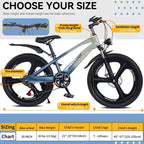 Bicicleta de montaña NAYSAYE de 20 pulgadas para niños con transmisión de 7 velocidades y cuadro de aleación de magnesio para niños y niñas de 8 a 12 años, 57.09*21.65*29.92