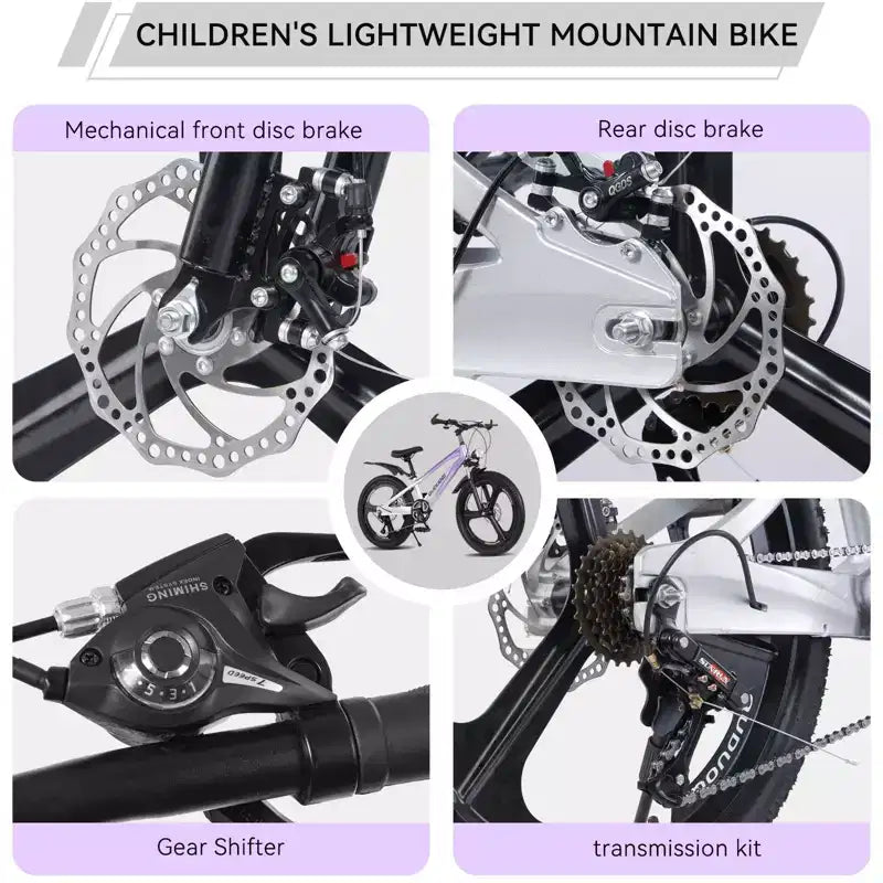 Bicicleta de montaña NAYSAYE de 20 pulgadas para niños con transmisión de 7 velocidades y cuadro de aleación de magnesio para niños y niñas de 8 a 12 años, 57.09*21.65*29.92