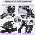 Bicicleta de montaña NAYSAYE de 20 pulgadas para niños con transmisión de 7 velocidades y cuadro de aleación de magnesio para niños y niñas de 8 a 12 años, 57.09*21.65*29.92