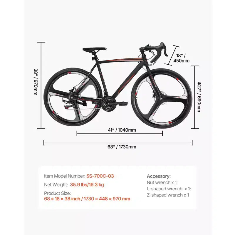 Bicicleta de carretera de carreras NAYSAYE 700C con 21 velocidades, cuadro de acero al carbono y frenos de disco para desplazamientos urbanos, negra, 53.74*8.27*29.13