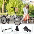 Bicicleta Plegable NAYSAYE de 20 Pulgadas para Adultos con Cesta, Soporte para Teléfono, Guardabarros, 6 Velocidades, Cuadro de Acero, Frenos en V Dobles para Hombres y Mujeres, Blanca, 61*26.38*42.13