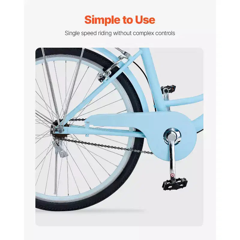 VEVOR Bicicleta Crucero, 1 Velocidad, Bicicleta Crucero de Playa de 26 Pulgadas Azul Claro con Cesta de Gran Capacidad y Portaequipajes Trasero, Bicicleta Crucero Segura y Robusta, Azul Claro