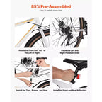 Bicicleta Híbrida VEVOR, Bicicleta con Cuadro Ligero de Aluminio, Bicicleta Híbrida de 700c para Hombres y Mujeres, Bicicletas Urbanas para Adultos con Cuadro Alto, Blancas