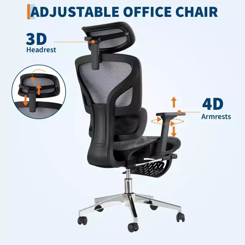 Silla de oficina ergonómica, cómoda silla de escritorio con respaldo alto y reposabrazos ajustables en 3D, silla giratoria para trabajo, estudio, videojuegos