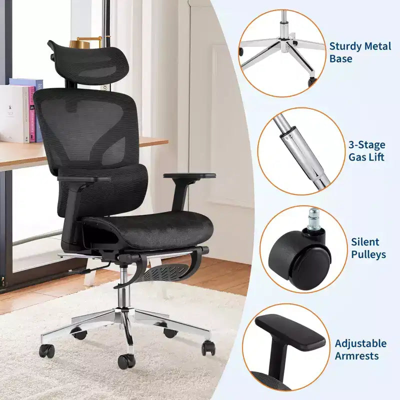 Silla de oficina ergonómica, cómoda silla de escritorio con respaldo alto y reposabrazos ajustables en 3D, silla giratoria para trabajo, estudio, videojuegos