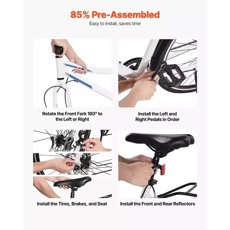 VEVOR Bicicleta Híbrida, Bicicleta con Cuadro de Aluminio Ligero, Bicicleta Híbrida de 700c para Hombres y Mujeres, Bicicletas Urbanas para Desplazamientos Diarios para Adultos, Blanco