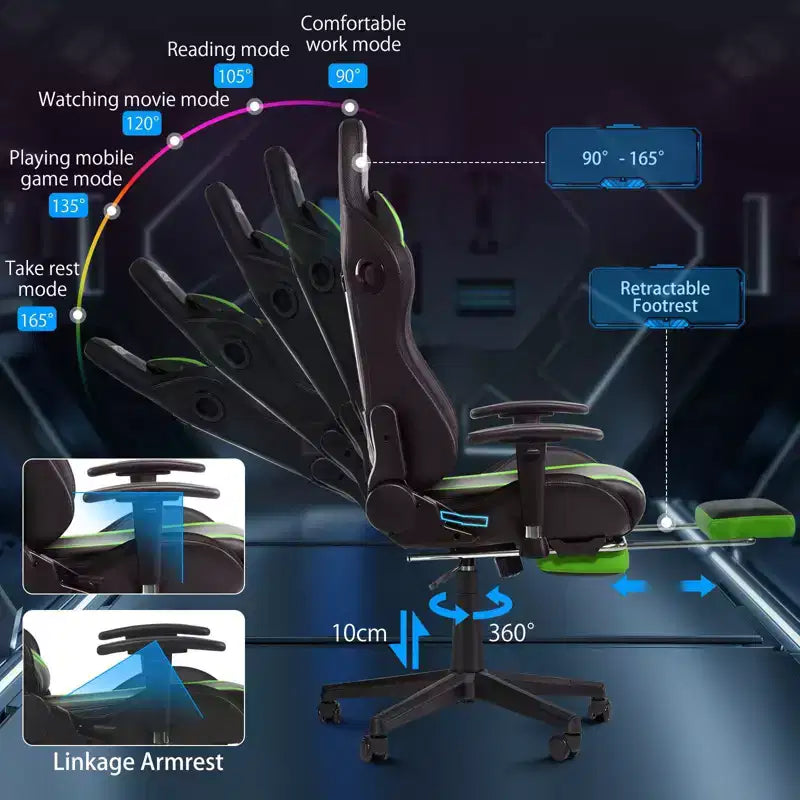 Sillón de oficina ergonómico Hoffree para juegos, reclinable, con masaje, altavoz Bluetooth y luz RGB