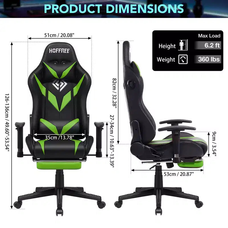 Sillón de oficina ergonómico Hoffree para juegos, reclinable, con masaje, altavoz Bluetooth y luz RGB