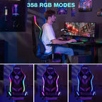 Sillón de oficina ergonómico Hoffree para juegos, reclinable, con masaje, altavoz Bluetooth y luz RGB
