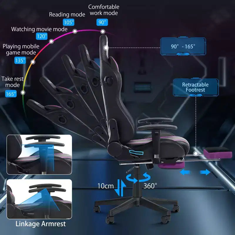 Sillón de oficina ergonómico Hoffree para juegos, reclinable, con masaje, altavoz Bluetooth y luz RGB